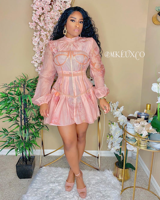 Aimèe Blush Floral Print 2 piece Dress